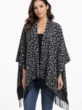 Viv & Lou black and Gray Leopard Print Scarf shawl